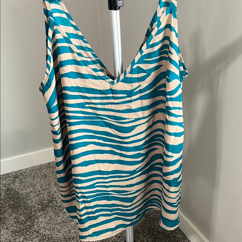Allison Joy Teal and Beige Zebra Print Top